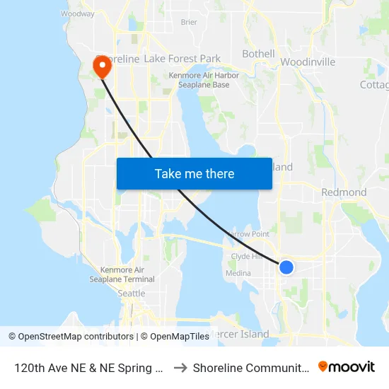 120th Ave NE & NE Spring Blvd - Bay 1 to Shoreline Community College map
