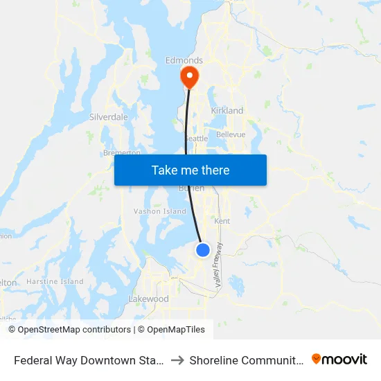 Federal Way Downtown Station - Bay 1 to Shoreline Community College map