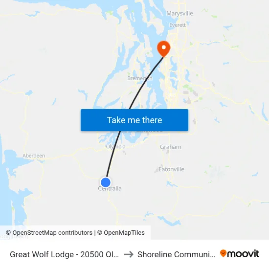 Great Wolf Lodge - 20500 Old Hwy 99 Sw. to Shoreline Community College map