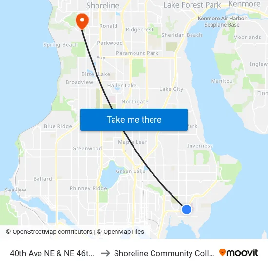40th Ave NE & NE 46th St to Shoreline Community College map