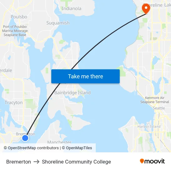 Bremerton to Shoreline Community College map