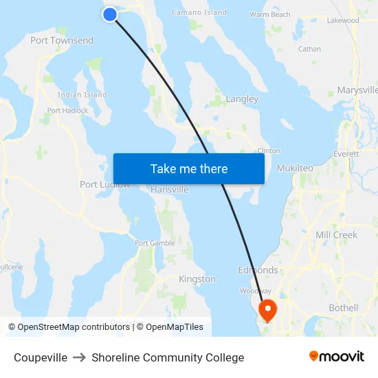Coupeville to Shoreline Community College map