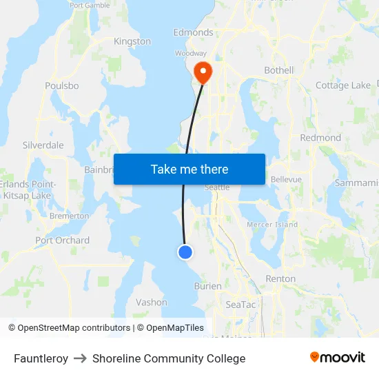 Fauntleroy to Shoreline Community College map