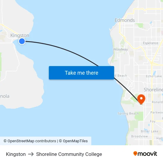 Kingston to Shoreline Community College map