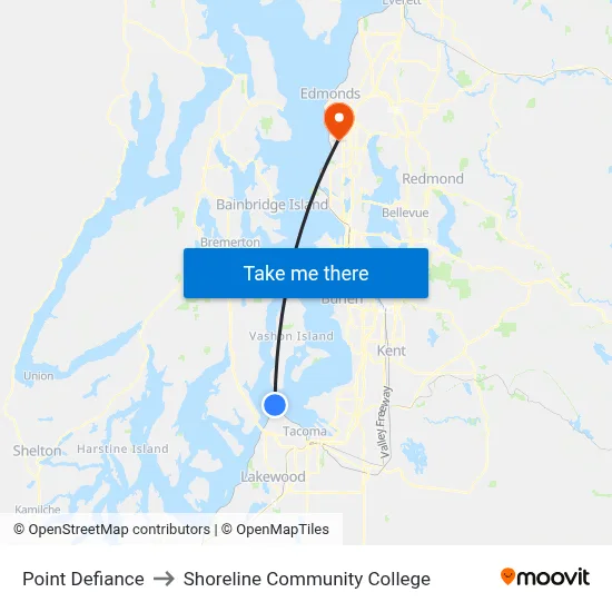 Point Defiance to Shoreline Community College map
