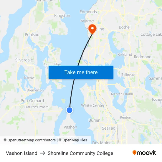 Vashon Island to Shoreline Community College map