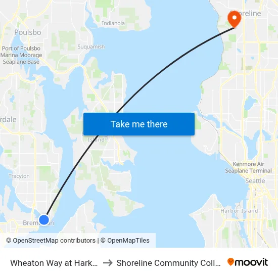 Wheaton Way at Harkins to Shoreline Community College map