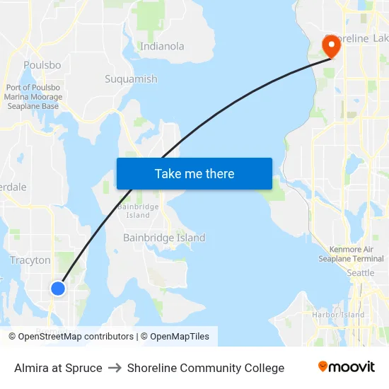 Almira at Spruce to Shoreline Community College map