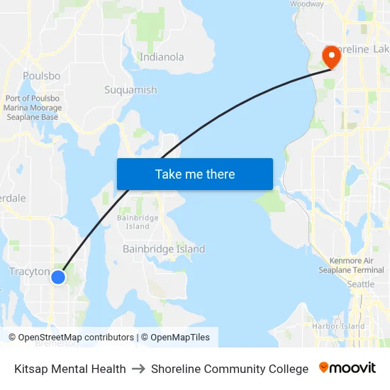 Kitsap Mental Health to Shoreline Community College map