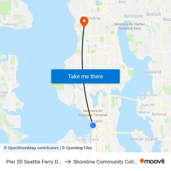 Pier 50 Seattle Ferry Dock to Shoreline Community College map
