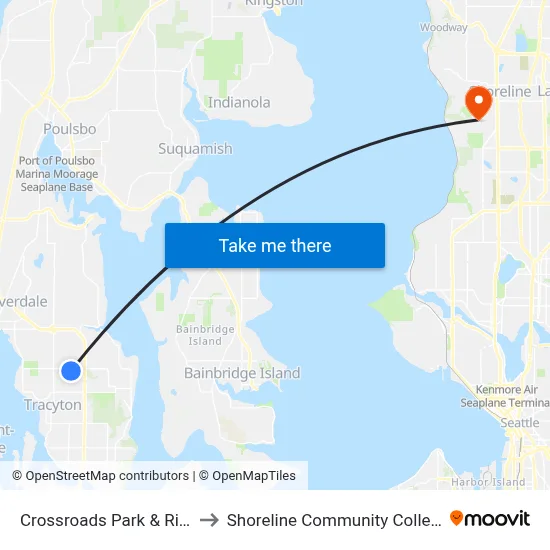 Crossroads Park & Ride to Shoreline Community College map
