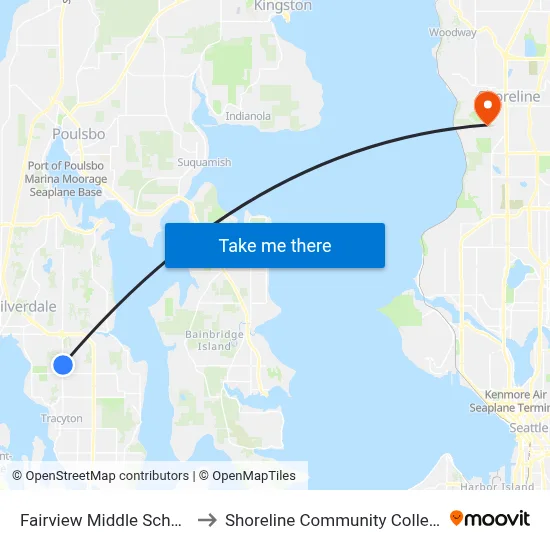 Fairview Middle School to Shoreline Community College map