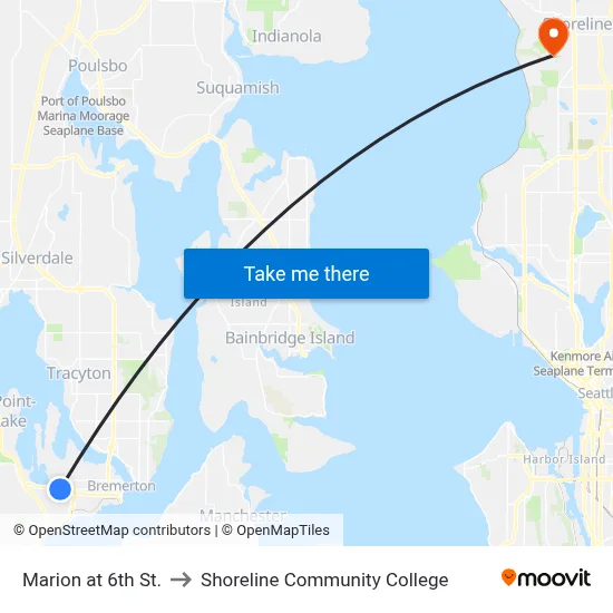 Marion at 6th St. to Shoreline Community College map