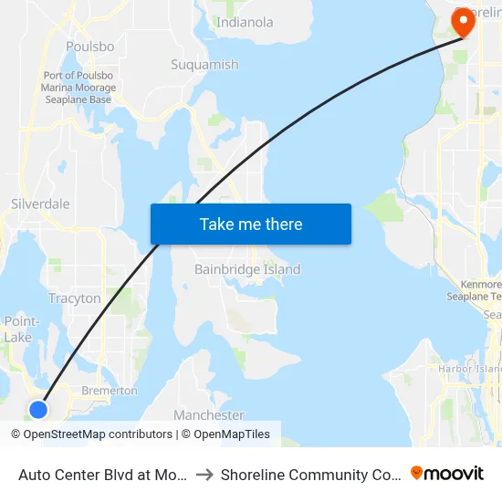 Auto Center Blvd at Monroe to Shoreline Community College map