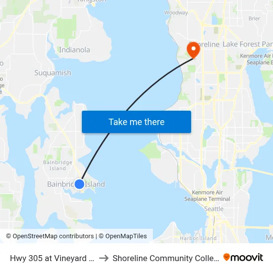 Hwy 305 at Vineyard Ln to Shoreline Community College map