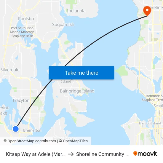 Kitsap Way at Adele (Marine Dr.) to Shoreline Community College map