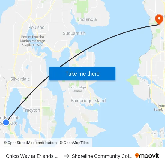 Chico Way at Erlands Point to Shoreline Community College map