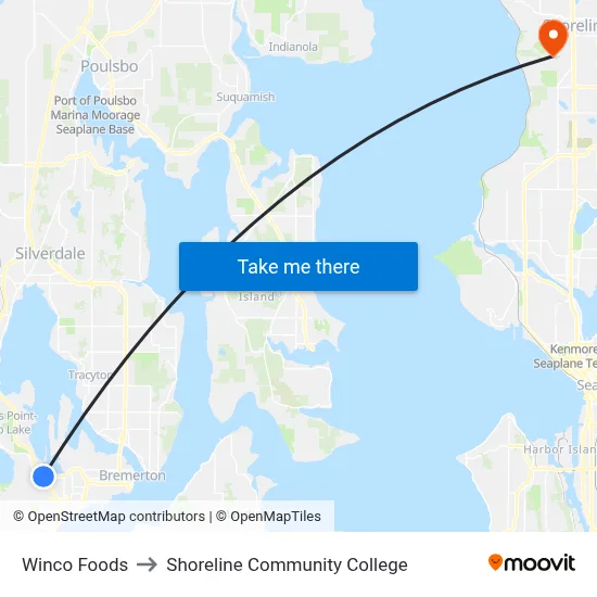 Winco Foods to Shoreline Community College map