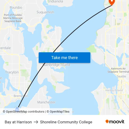 Bay at Harrison to Shoreline Community College map
