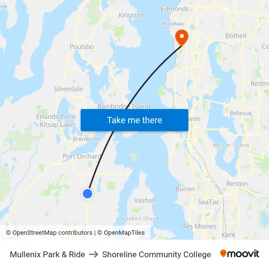 Mullenix Park & Ride to Shoreline Community College map