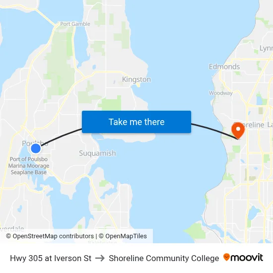 Hwy 305 at Iverson St to Shoreline Community College map