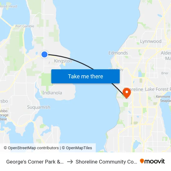 George's Corner Park & Ride to Shoreline Community College map