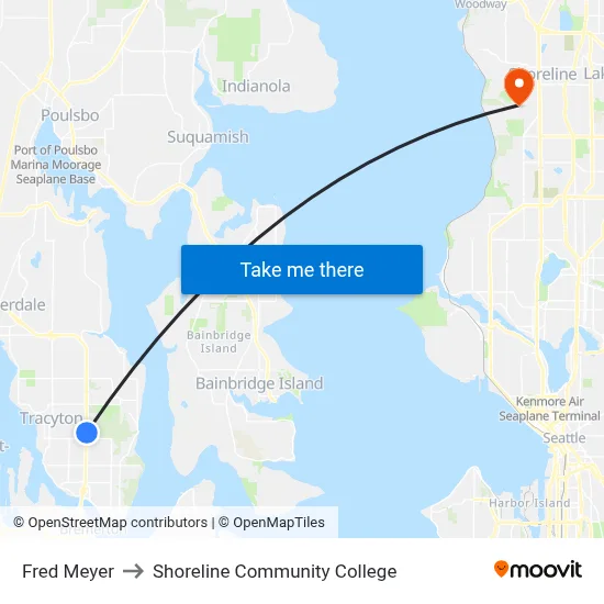 Fred Meyer to Shoreline Community College map