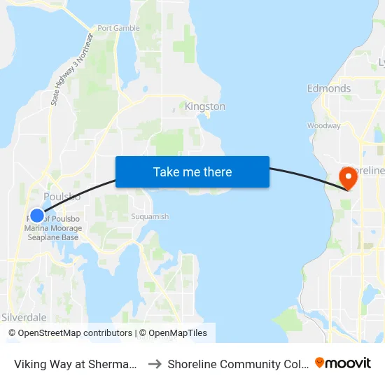 Viking Way at Sherman Hill to Shoreline Community College map