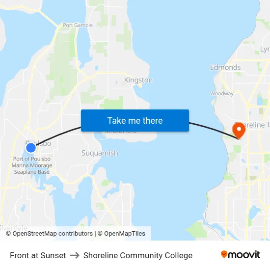 Front at Sunset to Shoreline Community College map