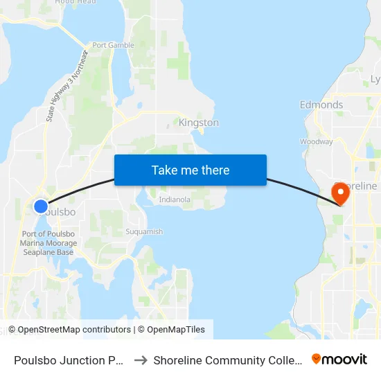 Poulsbo Junction P&R to Shoreline Community College map