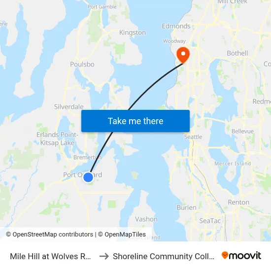 Mile Hill at Wolves Road to Shoreline Community College map