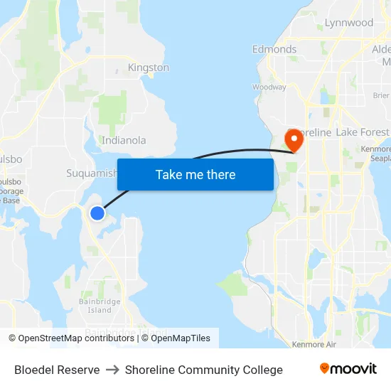 Bloedel Reserve to Shoreline Community College map