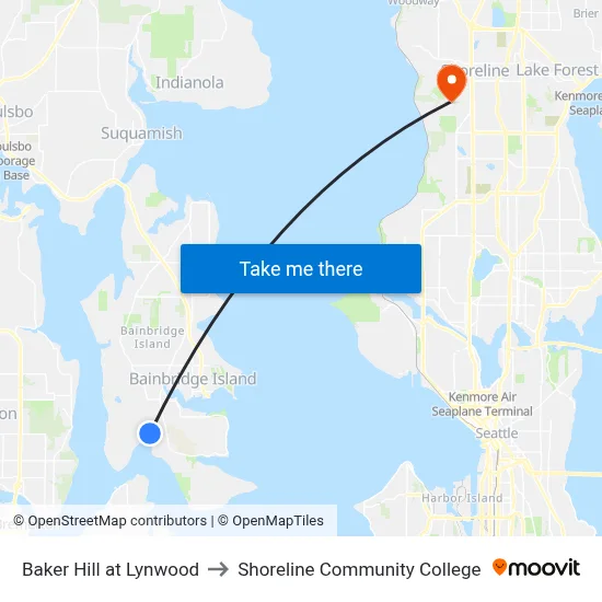 Baker Hill at Lynwood to Shoreline Community College map