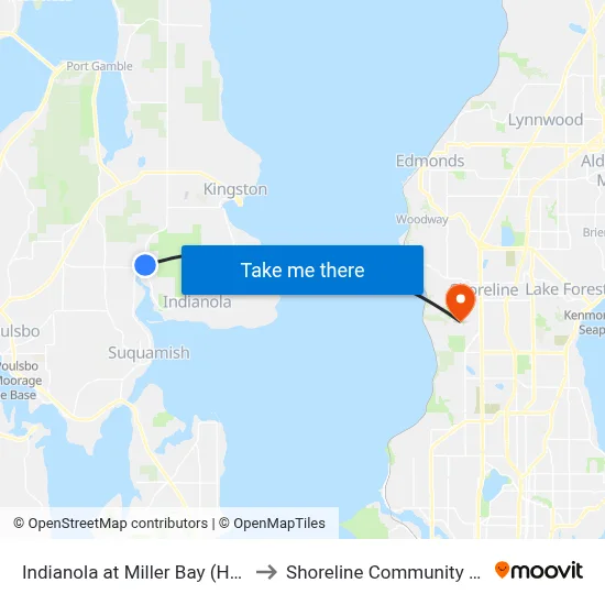 Indianola at Miller Bay (Hatchery) to Shoreline Community College map