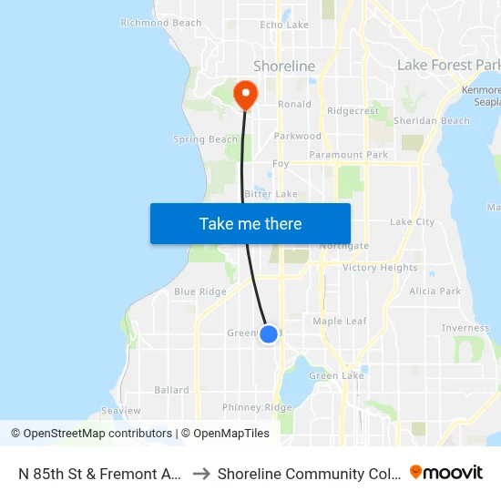 N 85th St & Fremont Ave N to Shoreline Community College map