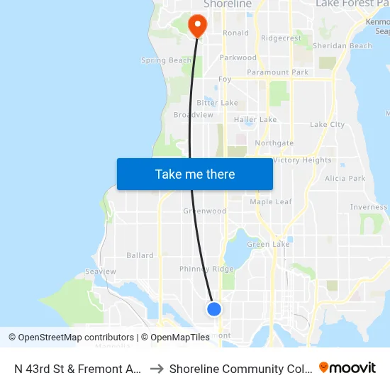 N 43rd St & Fremont Ave N to Shoreline Community College map