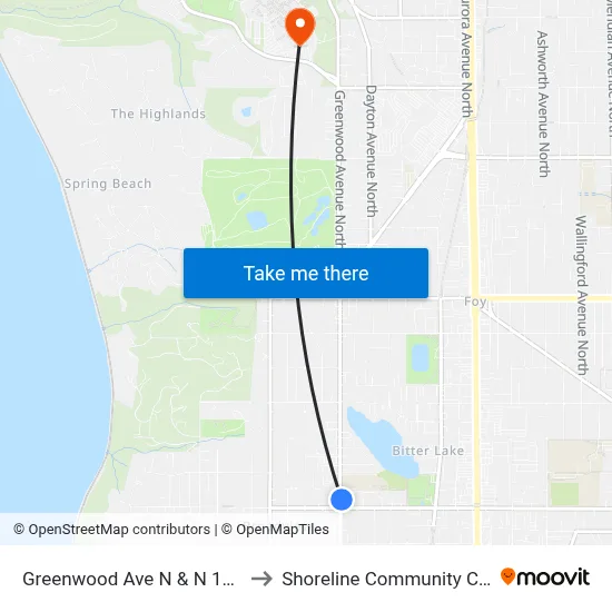 Greenwood Ave N & N 130th St to Shoreline Community College map