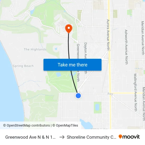 Greenwood Ave N & N 145th St to Shoreline Community College map