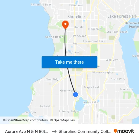Aurora Ave N & N 80th St to Shoreline Community College map