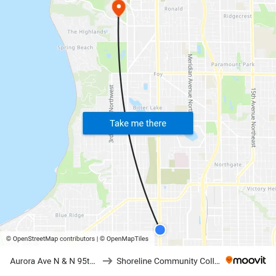 Aurora Ave N & N 95th St to Shoreline Community College map