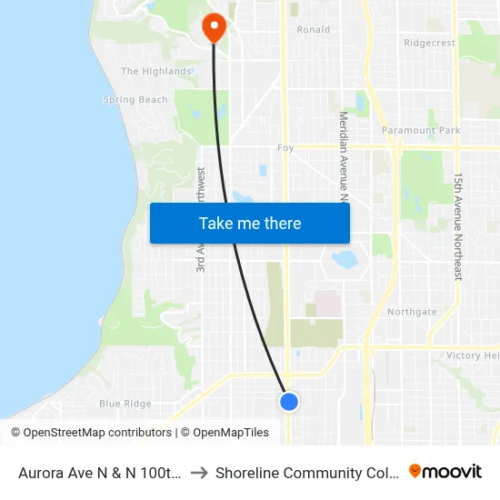 Aurora Ave N & N 100th St to Shoreline Community College map