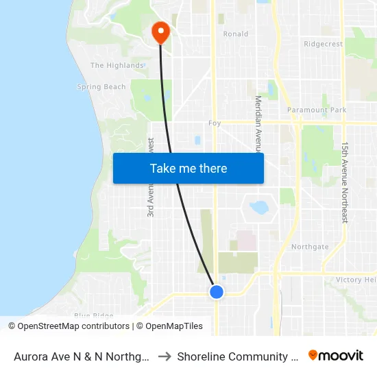 Aurora Ave N & N Northgate Way to Shoreline Community College map