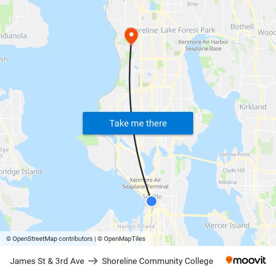 James St & 3rd Ave to Shoreline Community College map