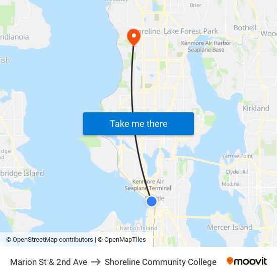 Marion St & 2nd Ave to Shoreline Community College map