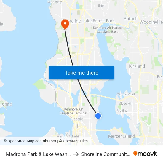 Madrona Park & Lake Washington Blvd to Shoreline Community College map
