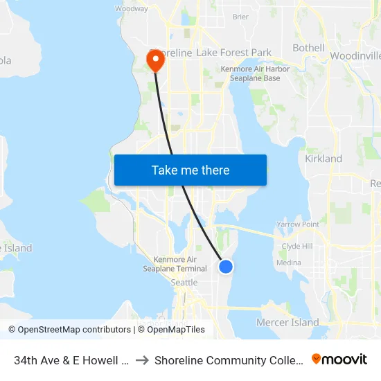 34th Ave & E Howell St to Shoreline Community College map