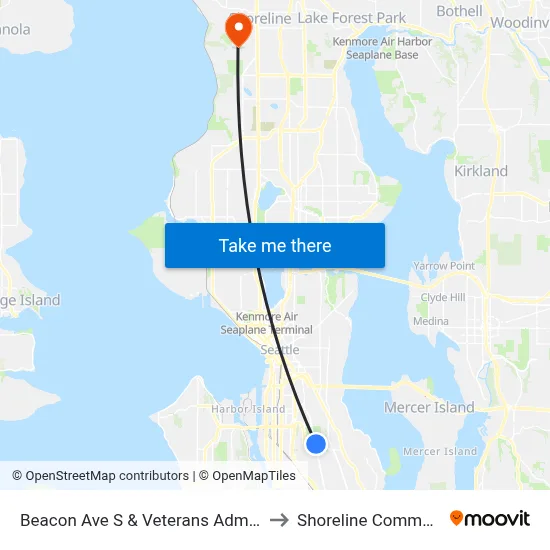 Beacon Ave S & Veterans Administration Hospital to Shoreline Community College map