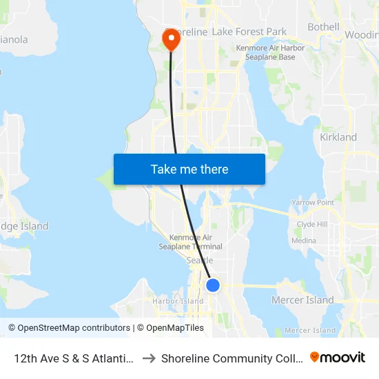 12th Ave S & S Atlantic St to Shoreline Community College map