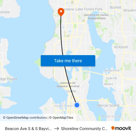 Beacon Ave S & S Bayview St to Shoreline Community College map