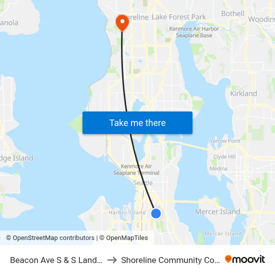 Beacon Ave S & S Lander St to Shoreline Community College map